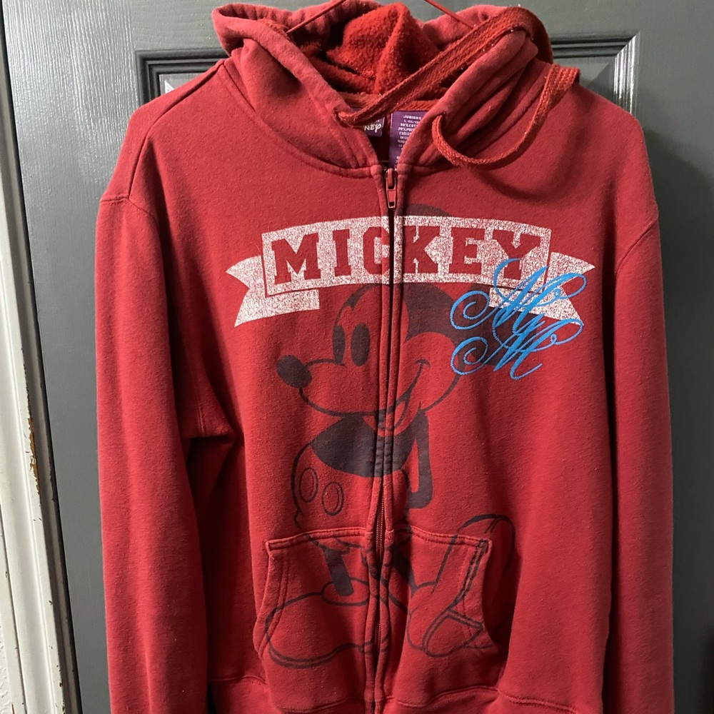 Disney Hoodie Jacket Juniors L (11/13)Mickey Mouse Full Zip Fleece Hooded VTG
